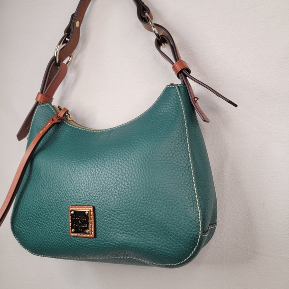 DOONEY & BOURKE Forest Green Pebble Grain Leather Small Hobo Bag Gold Hardware - Picture 5 of 15